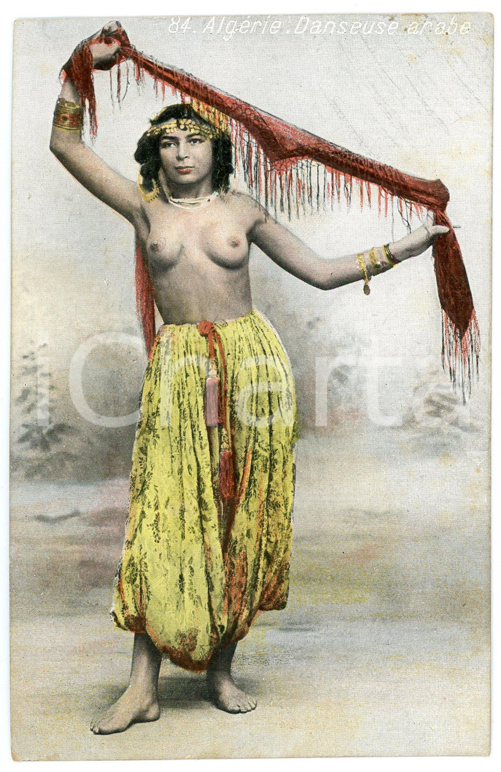 1910 ca ETHNIC NUDE ALGERIE  Woman - Danseuse arabe - Chromo Postcard Cartolina postale d'epoca, non viaggiata.FORMATO: FPCONDIZIONI: G    originale e autentica 1