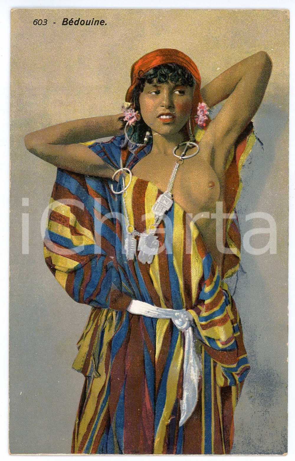 1910 ca ETHNIC NUDE ARAB - Woman - Bédouine - Old postcard topless  Cartolina postale d'epoca, non viaggiata.CONDIZIONI: G FORMATO: FP    originale e autentica 1
