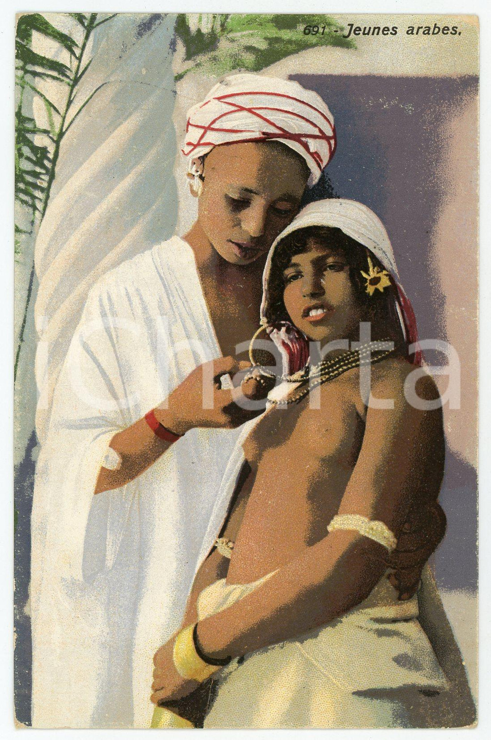 1923 ETHNIC NUDE Jeunes arabes - Couple - Postcard risque 691  Cartolina postale d'epoca, scritta ma non viaggiata.CONDIZIONI: GFORMATO: FP    originale e autentica 1