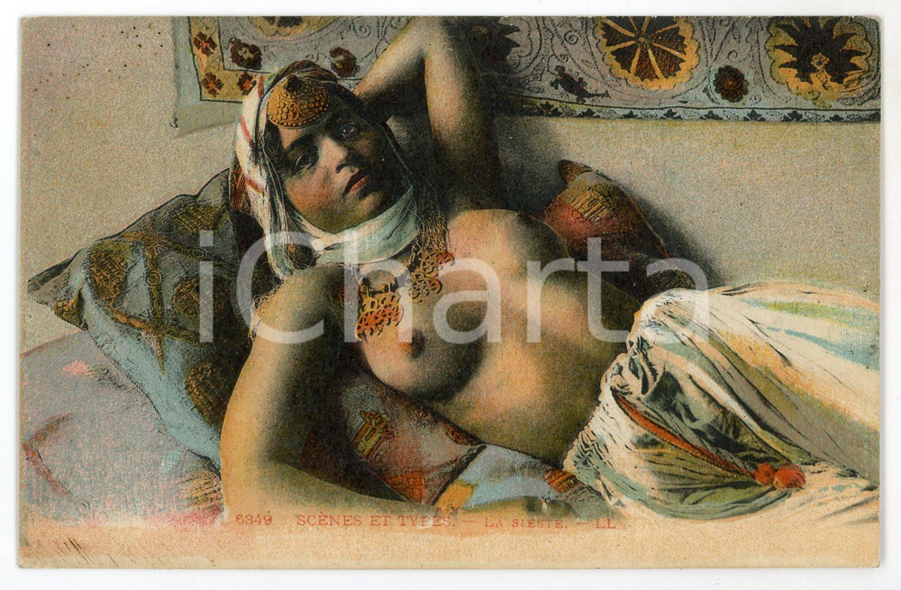 1920 ca ETHNIC NUDE ARAB - Woman - La Sieste - Postcard topless 6349  Cartolina postale d'epoca, non viaggiata.CONDIZIONI: G FORMATO: FP    originale e autentica 1