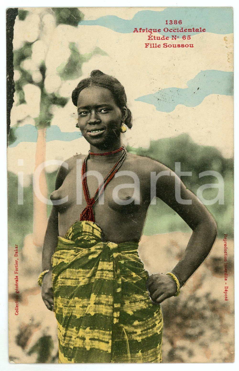 1912 AFRIQUE OCCIDENTALE Fille Soussou - Etude n.65 NU ETHNIQUE Carte postale  Cartolina postale d'epoca, viaggiata.EDITORE: Collection g&eacute;n&eacute;rale Fortier, DakarCONDIZIONI: GFORMATO: FP    originale e autentica 1