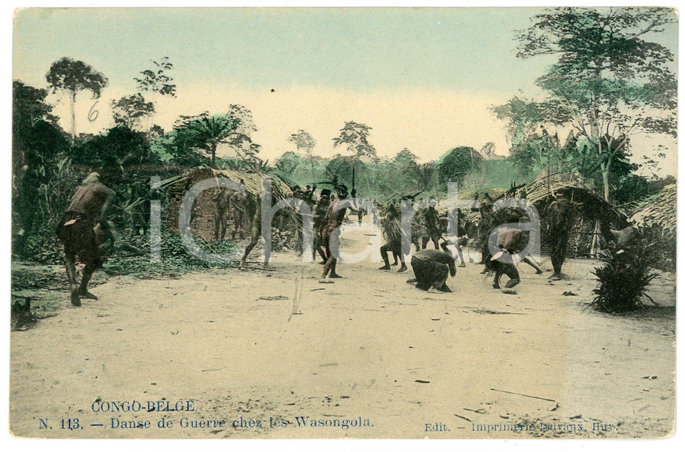 1910 ca CONGO BELGE Danse de guerre chez les Wasongola - Postcard ETHNIC TYPES Cartolina postale d'epoca, non viaggiata.CONDIZIONI: GFORMATO: FP    originale e autentica 1
