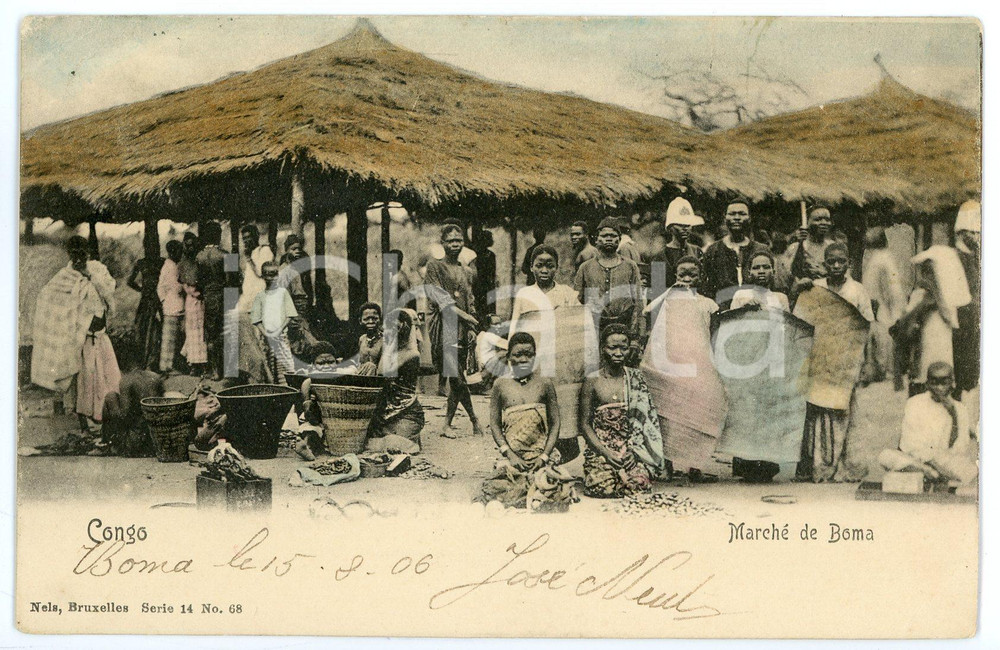 1906 BOMA (CONGO BELGE) MarchÃ© - Carte postale ANIMEE CPA  Cartolina postale d'epoca, viaggiata.CONDIZIONI: GFORMATO: FP    originale e autentica 1