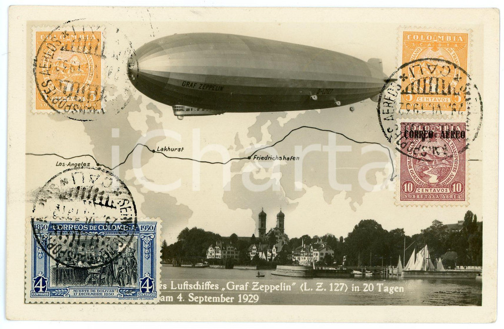 1932 FRIEDRICHSHAFEN Luftschiffes ZEPPELIN Weltfahrt - Postcard FP VG  Cartolina postale d'epoca, viaggiata. FAIR/discreto Lievi smussature agli angoli Formato: FP originale e autentica 1