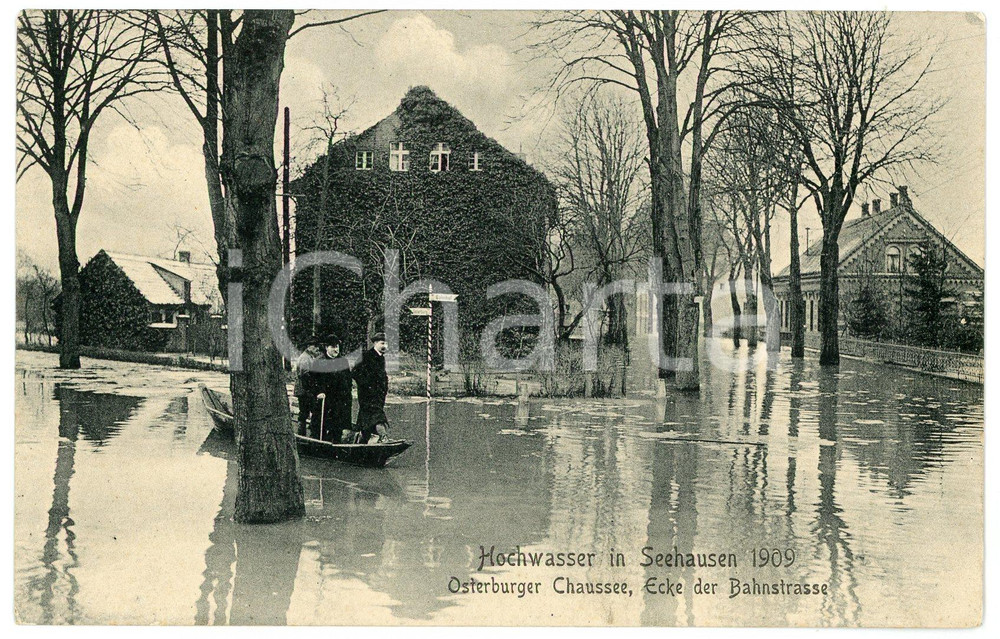 1909 HOCHWASSER IN SEEHAUSEN Osterburger chaussee - Bahnstrasse - Postcard FP NV  Cartolina postale d'epoca, non viaggiata. FAIR/discreto Lievi smussature agli angoli Formato: FP originale e autentica 1