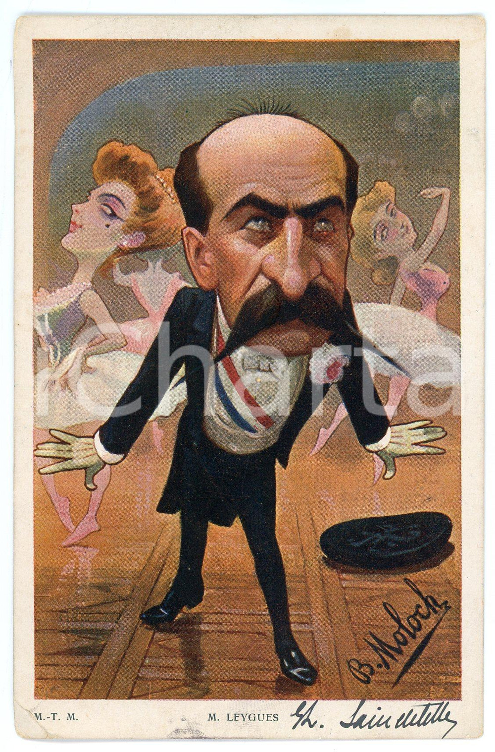 1905 SATIRA Artista B. MOLOCH Caricatura di Georges LEYGUES Cartolina FP NV  Cartolina d'epoca, viaggiata.CONDIZIONI: FAIR (piegatura all'angolo inferiore sinistro)FORMATO: FP    originale e autentica 1