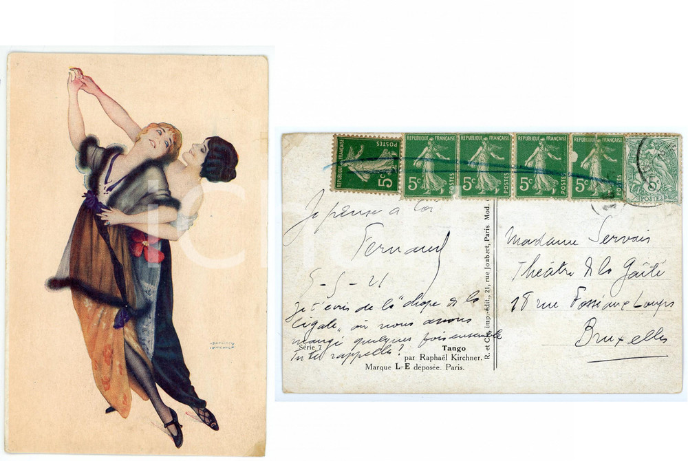 1921 Artist Raphael KIRCHNER - Tango - Women - Postcard  Cartolina postale d'epoca, illustrata, viaggiata.CONDIZIONI: P (angolo inferiore destro con piccola riparazione adesiva)FORMATO: FP    originale e autentica 1