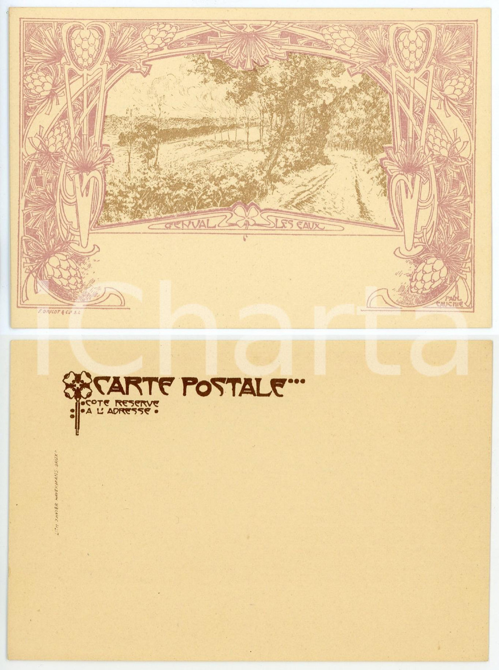 1900 ca ART NOUVEAU BELGIQUE Artist Paul CAUCHIE - Genval-les-Eaux - Postcard Cartolina postale d'epoca, non viaggiata.Serie "De Bruxelles &agrave; Genval-les-Eaux", illustrata dall'artista Paul Cachie.CONDIZIONI: G FORMATO: FP    originale e autentica 1