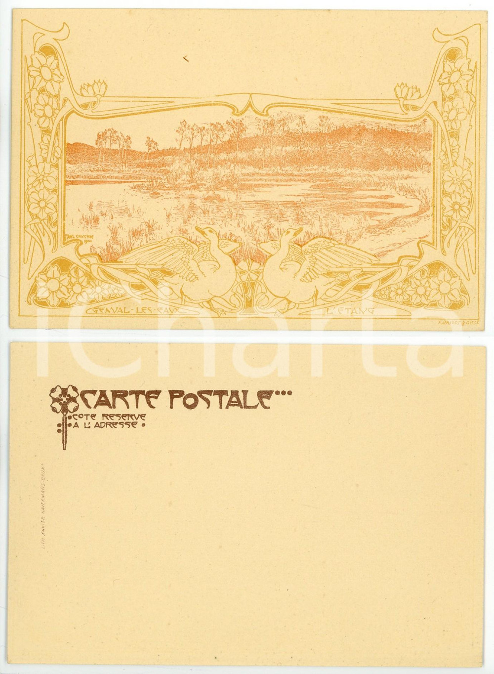 1900 ca ART NOUVEAU BELGIQUE Artist Paul CAUCHIE - Genval-les-Eaux - L'Etang Cartolina postale d'epoca, non viaggiata.Serie "De Bruxelles &agrave; Genval-les-Eaux", illustrata dall'artista Paul Cachie.CONDIZIONI: G FORMATO: FP    originale e autentica 1