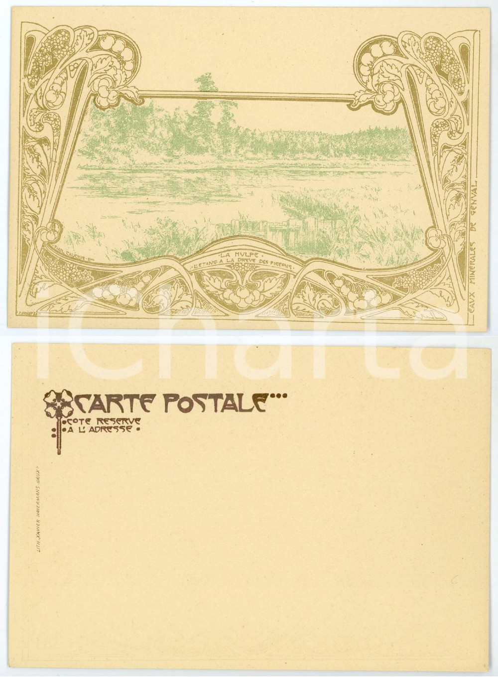 1900 ca ART NOUVEAU BELGIQUE Artist Paul CAUCHIE - La Hulpe - Etang - Postcard Cartolina postale d'epoca, non viaggiata.Serie "De Bruxelles &agrave; Genval-les-Eaux", illustrata dall'artista Paul Cachie.CONDIZIONI: G FORMATO: FP    originale e autentica 1