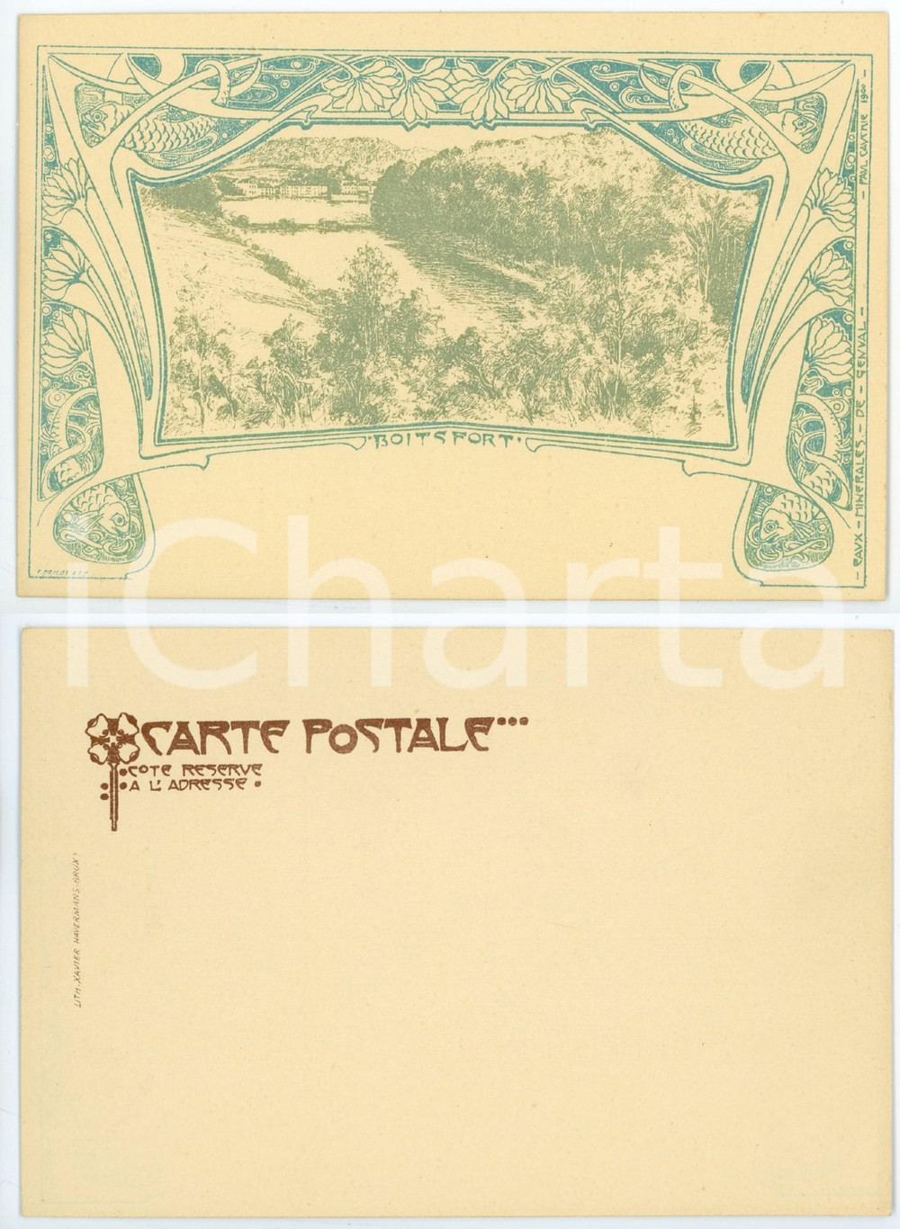 1900 ca ART NOUVEAU BELGIQUE Artist Paul CAUCHIE - BOITSFORT - Postcard Cartolina postale d'epoca, non viaggiata.Serie "De Bruxelles &agrave; Genval-les-Eaux", illustrata dall'artista Paul Cachie.CONDIZIONI: G FORMATO: FP    originale e autentica 1