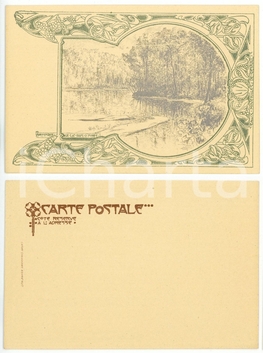 1900 ca ART NOUVEAU BELGIQUE Artist Paul CAUCHIE - BOITSFORT - Le lac - Postcard Cartolina postale d'epoca, non viaggiata.Serie "De Bruxelles &agrave; Genval-les-Eaux", illustrata dall'artista Paul Cachie.CONDIZIONI: G FORMATO: FP    originale e autentica 1