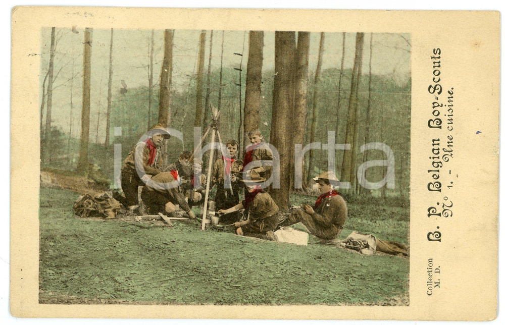 1923 BELGIQUE - BP Belgian Boy-Scouts - Une cuisine - Carte postale FP VG  Cartolina postale d'epoca, viaggiata.CONDIZIONI: FAIR (smussature agli angoli)FORMATO: FP    originale e autentica 1
