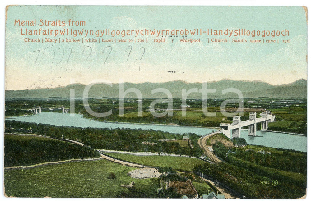 1914 WALES Llanfairpwllgwyngyllgogerychwyrndrobwllllantysiliogogogoch - Postcard  Cartolina postale d'epoca, viaggiata.CONDIZIONI: FAIR (smussature agli angoli)FORMATO: FP    originale e autentica 1