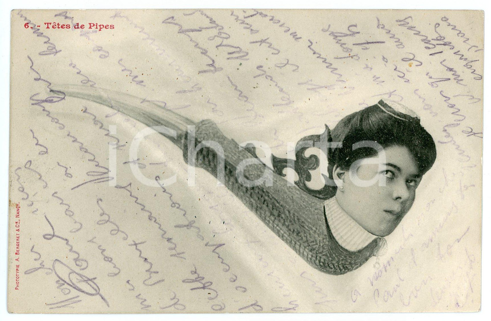 1904 HUMOUR Têtes de pipes n. 6 - Carte postale FP VG  Cartolina postale d'epoca, viaggiata.CONDIZIONI: FAIRFORMATO: FP    originale e autentica 1