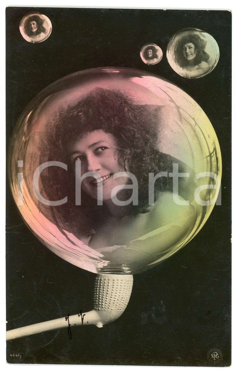 1905 LOVERS Lady in a soap bubble - Postcard FP VG  Cartolina postale d'epoca, viaggiata.CONDIZIONI: FAIR (sbrecciature ai margini)FORMATO: FP    originale e autentica 1