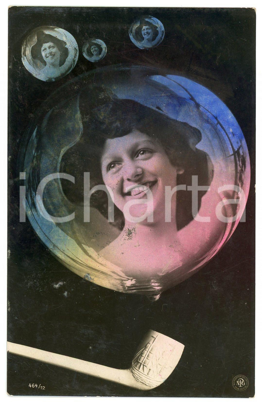 1906 LOVERS Lady in a soap bubble - Postcard FP VG (3)  Cartolina postale d'epoca, viaggiata.CONDIZIONI: FAIR FORMATO: FP    originale e autentica 1