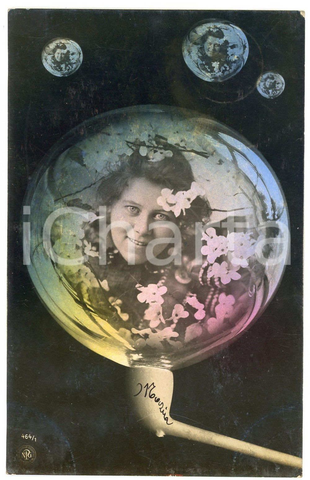 1906 LOVERS Lady in a soap bubble - Postcard FP VG (4)  Cartolina postale d'epoca, viaggiata.CONDIZIONI: FAIR (sbrecciatura all'angolo superiore destro)FORMATO: FP    originale e autentica 1
