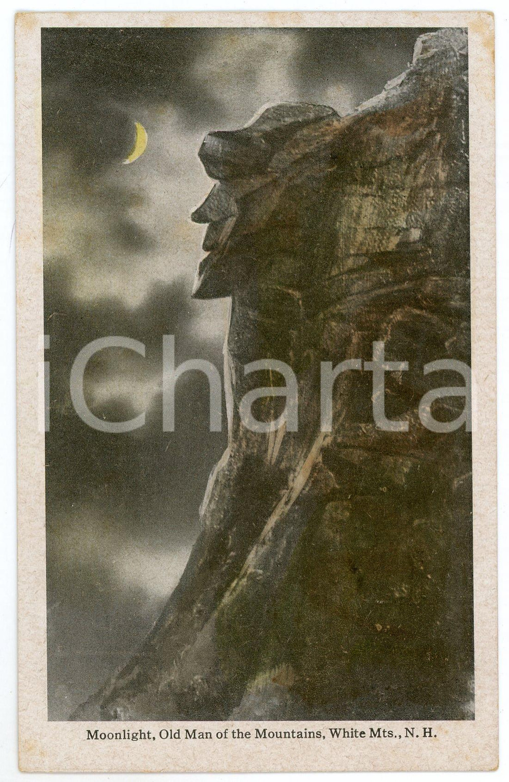 1910 ca USA WHITE MOUNTAINS - Moonlight - Old Man of the Mountains - Postcard Cartolina postale d'epoca, non viaggiata.CONDIZIONI: G (piccola piegatura angolare)FORMATO: FP    originale e autentica 1