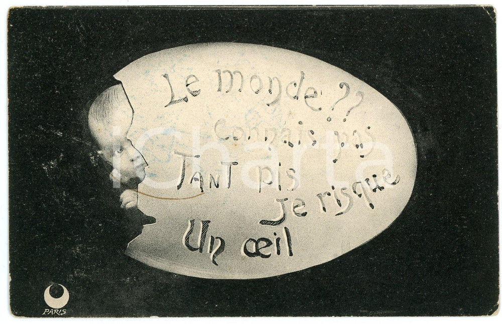 1904 Le Tour du Monde dans un Oeuf- Le monde?? Connais pas - Postcard n°1  Cartolina postale d'epoca, viaggiata.CONDIZIONI: F (piegature angolari e minime abrasioni marginali)FORMATO: FP    originale e autentica 1