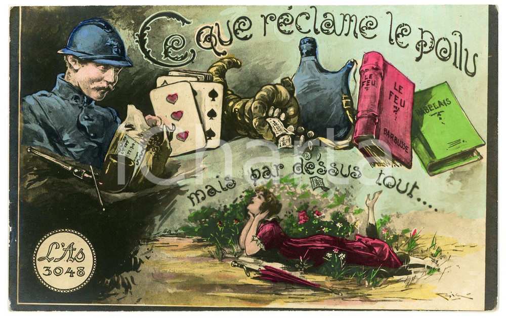1910 ca LOVERS - Ce que réclame le poilu mais par dessus tout... - Carte postale  Cartolina postale d'epoca, non viaggiata.CONDIZIONI: GFORMATO: FP    originale e autentica 1