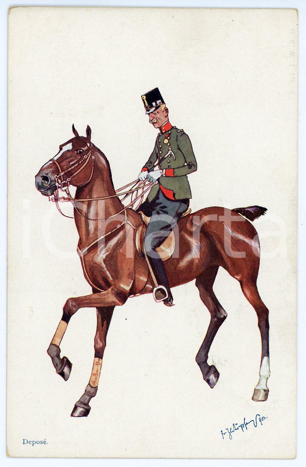 1903 Artist Fritz SCHÖNPFLUG - Austro-Hungarian Army - Cavalry (3)  Cartolina postale d'epoca, non viaggiata.CONDIZIONI: F (macchie di inchiostro al verso)FORMATO: FP    originale e autentica 1