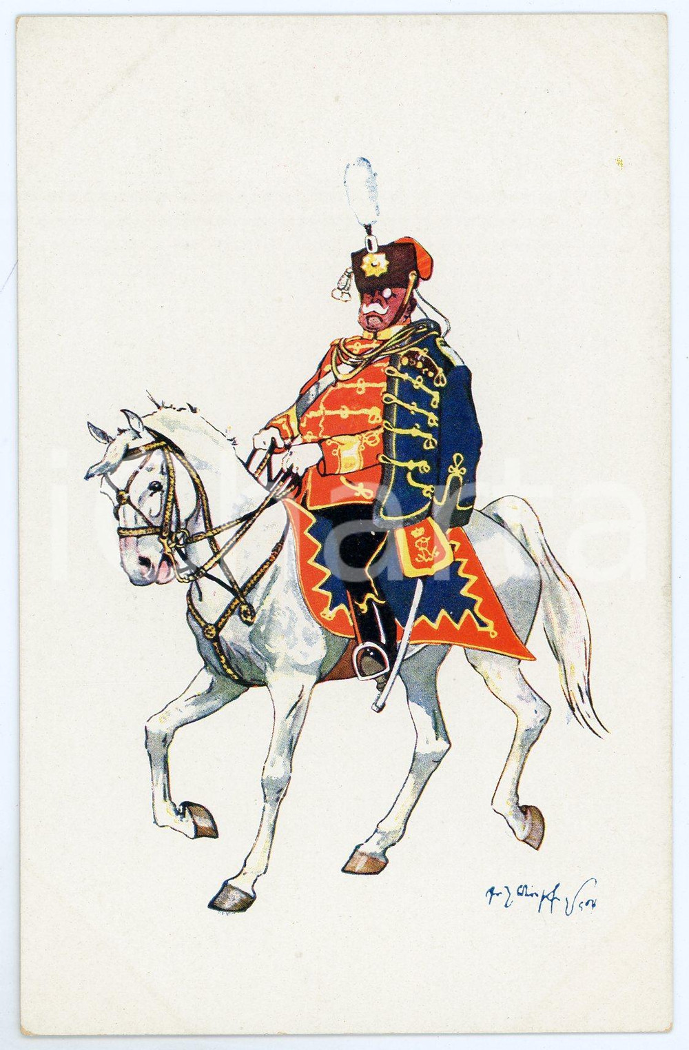 1904 Artist Fritz SCHÖNPFLUG - Austro-Hungarian Army - Cavalry officer (5)  Cartolina postale d'epoca, non viaggiata.CONDIZIONI: F (piegatura all'angolo superiore destro)FORMATO: FP    originale e autentica 1