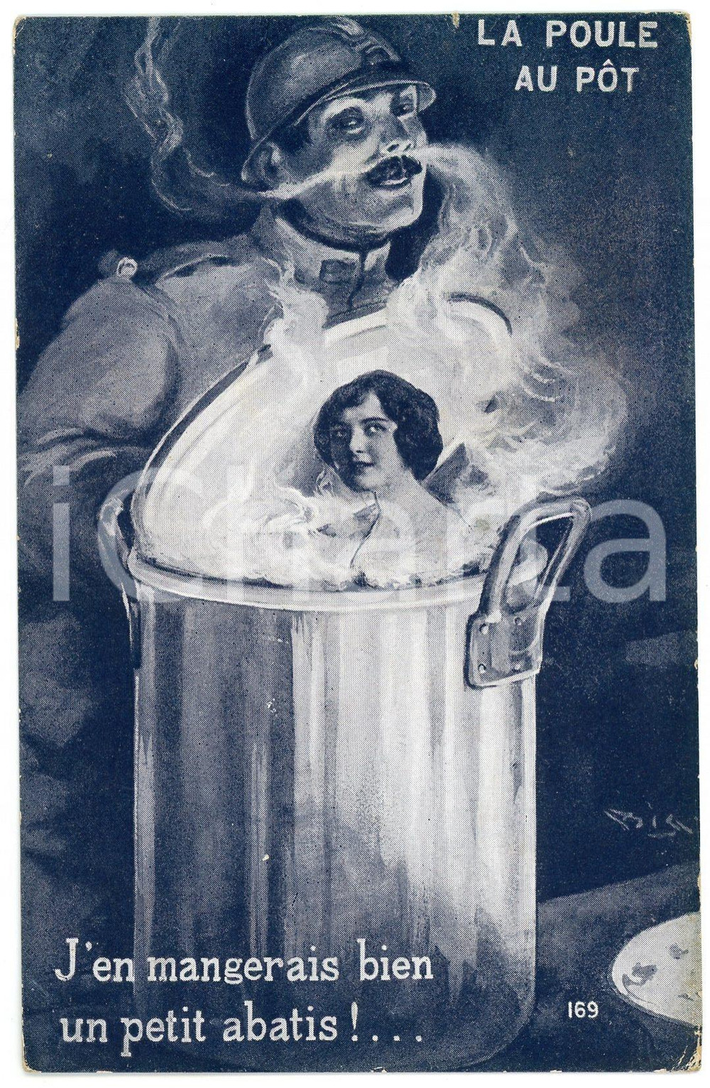 Cartolina originale da collezione 1910 ca LOVERS La Poule au pot  J en mangerais bien un petit abatis! Postcard 1