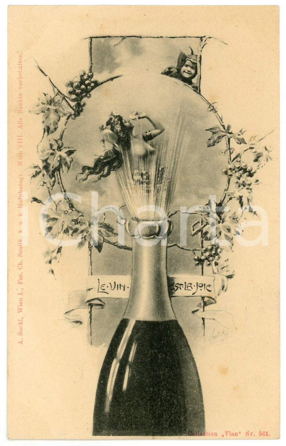 1900 ca EROTICA VINTAGE Le vin est la joie - Champagne et femme nu CARTE POSTALE  Cartolina postale d'epoca, non viaggiata.CONDIZIONI: FAIRFORMATO: FP    originale e autentica 1