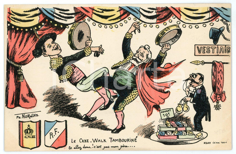 1905 ca SATIRE Le Cake-Walk Tambourine - Artiste Philippe NORWINS *Carte Postale  Cartolina postale d'epoca, non viaggiata.CONDIZIONI: GFORMATO: FP    originale e autentica 1