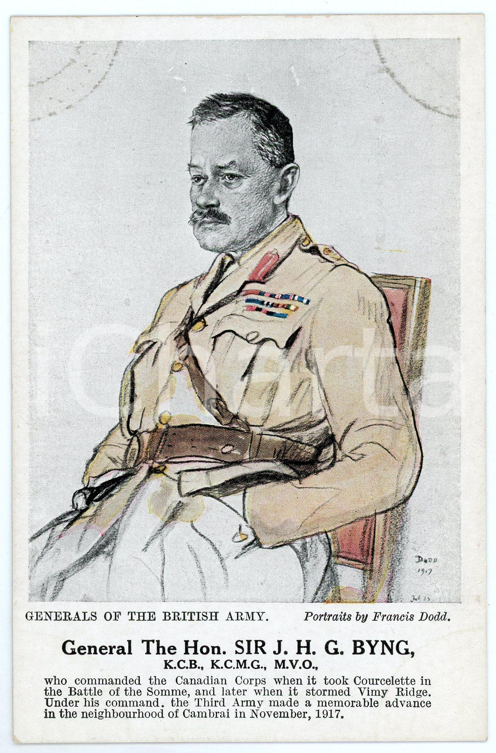 1910 ca Artist Francis DODD - Generals of the British army - J. H. G. BYNG  Cartolina postale d'epoca, non viaggiata.CONDIZIONI: F (lievi macchie circolari agli angoli superiori)FORMATO: FP    originale e autentica 1