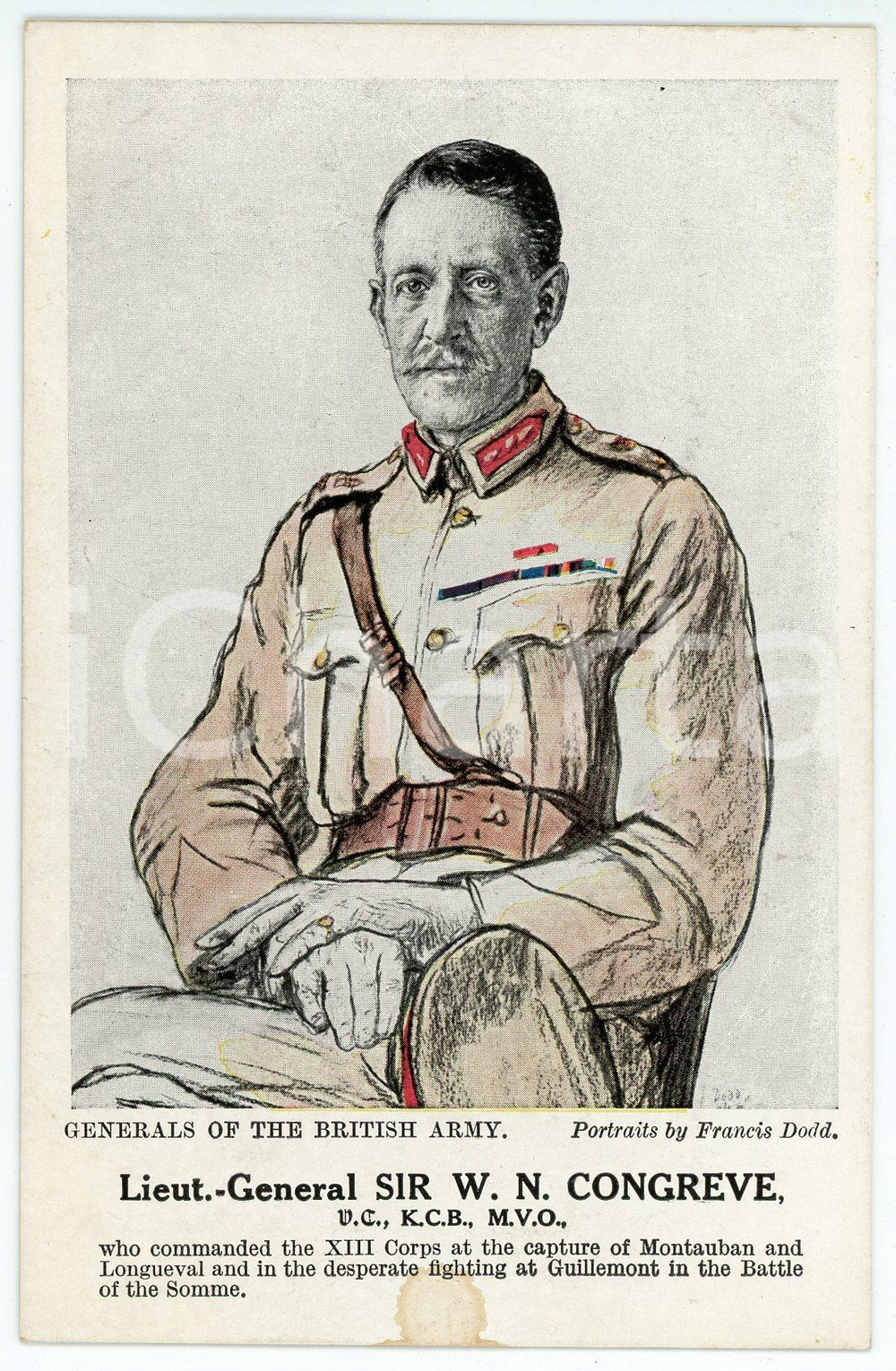 1910 ca Artist Francis DODD - Generals of the British army - Sir W. N. CONGREVE  Cartolina postale d'epoca, non viaggiata.CONDIZIONI: F (macchia  al margine inferiore)FORMATO: FP    originale e autentica 1