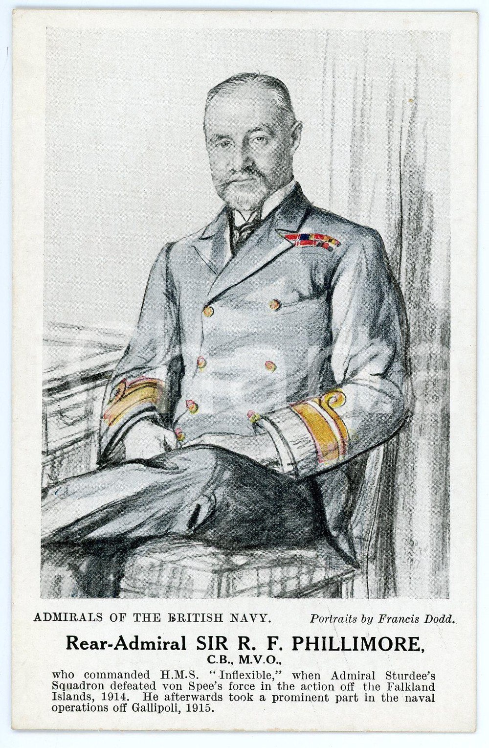1910 ca Artist Francis DODD - Admirals of the British Navy - R. F. PHILLIMORE  Cartolina postale d'epoca, non viaggiata.CONDIZIONI: GFORMATO: FP    originale e autentica 1