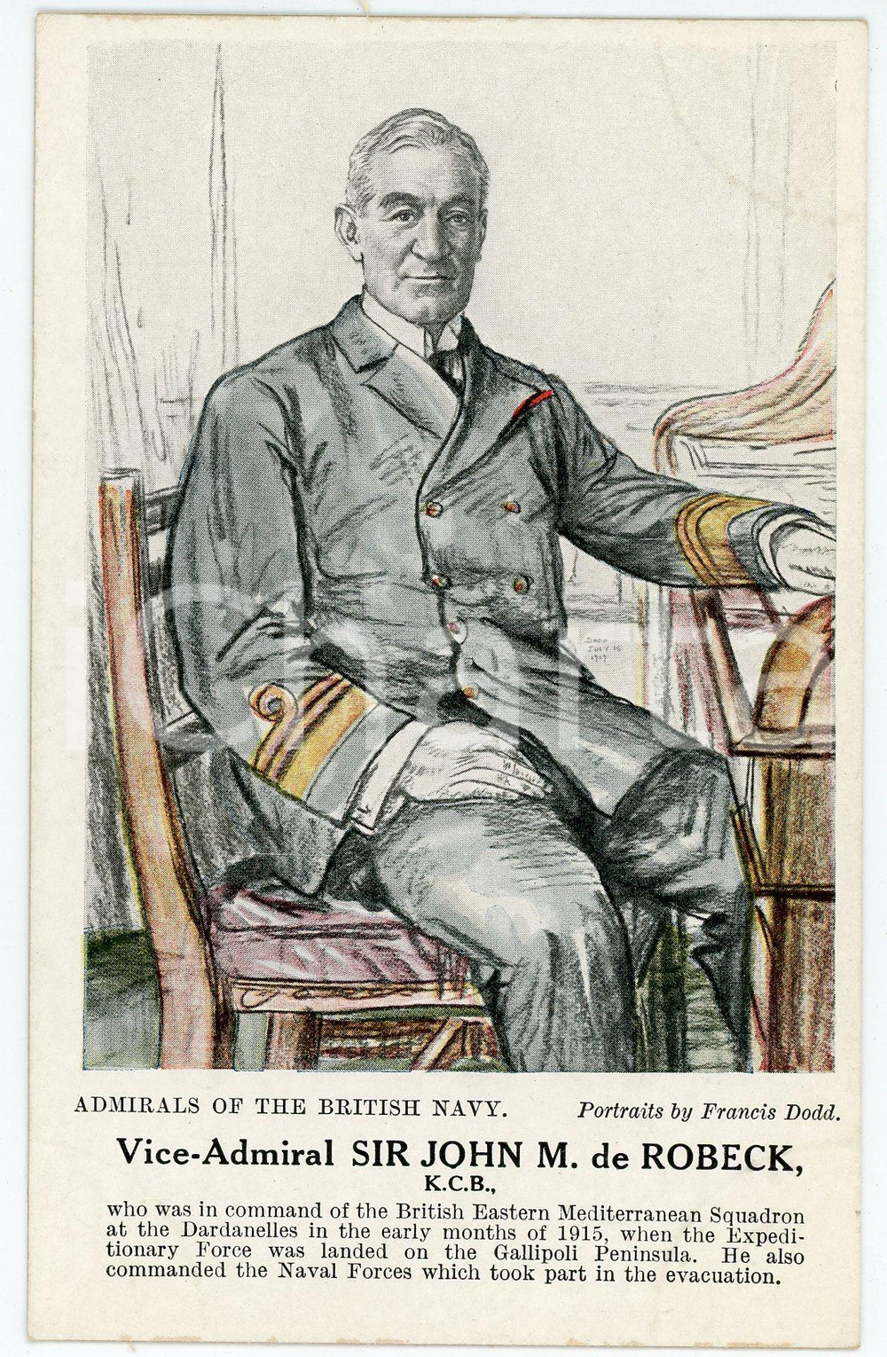 1910 ca Artist Francis DODD - Admirals of the British Navy - John M. de ROBECK  Cartolina postale d'epoca, non viaggiata.CONDIZIONI: GFORMATO: FP    originale e autentica 1
