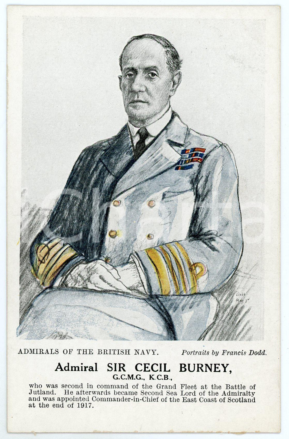1910 ca Artist Francis DODD - Admirals of the British Navy - Sir Cecil BURNEY  Cartolina postale d'epoca, non viaggiata.CONDIZIONI: GFORMATO: FP    originale e autentica 1
