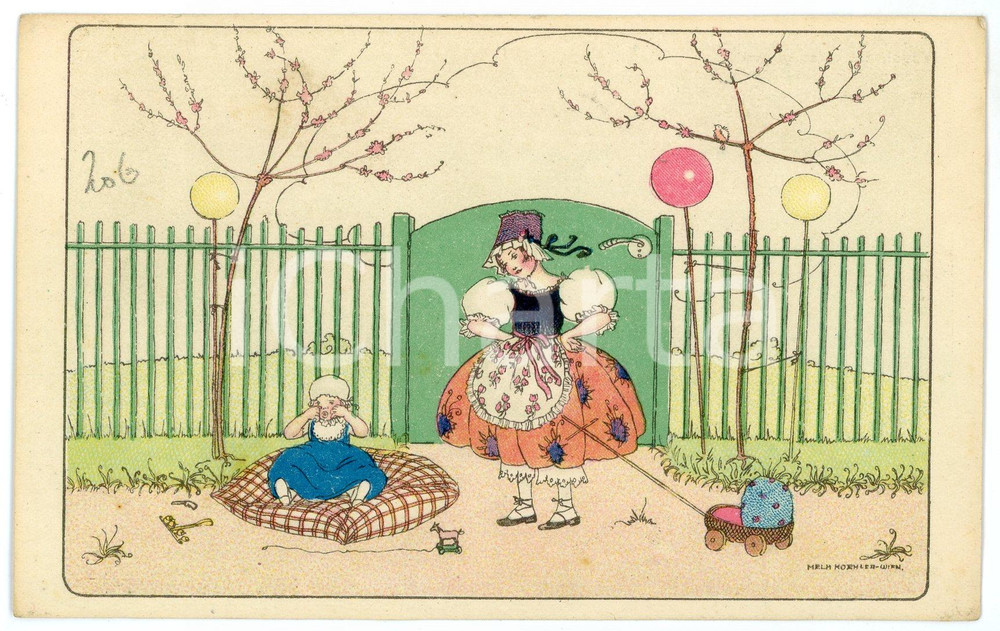 1920 ca ART DECO Artist Mela KOEHLER -Young woman and baby girl - Postcard  Cartolina postale d'epoca, illustrata, non viaggiata.CONDIZIONI: F (minime piegature angolari)FORMATO: FP    originale e autentica 1