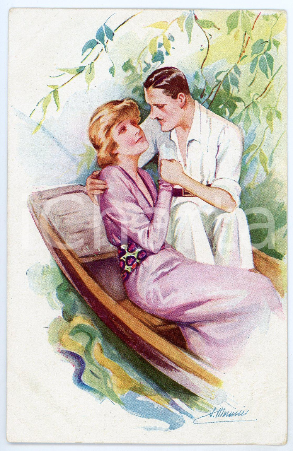 1910 ca Artist Suzanne MEUNIER Eros en canot - Carte postale - Série 42 (2)  Cartolina d'epoca, non viaggiata. FAIR/discreto Lievi piegature agli angoli del margine destro Formato: FP originale e autentica 1