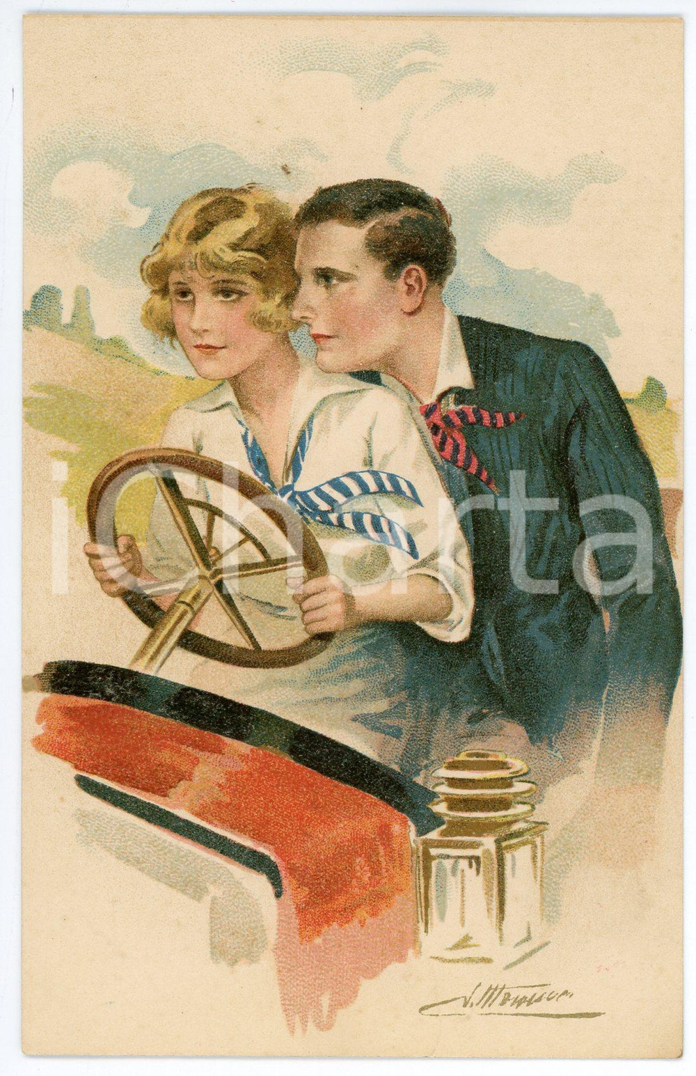 1910 ca Artist Suzanne MEUNIER Amours, délices et autos - Série 49 n.7 Postcard  Cartolina d'epoca, non viaggiata. GOOD/buono  Formato: FP originale e autentica 1
