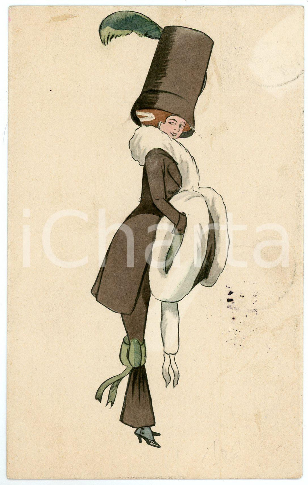 1911 ART NOUVEAU Winter FASHION - Lady with fur muff *Illustrated postcard  Cartolina postale d'epoca, illustrata, viaggiata.CONDIZIONI: F (lievi macchie)FORMATO: FPEDIZIONE: B.K.W.I. 763 3    originale e autentica 1