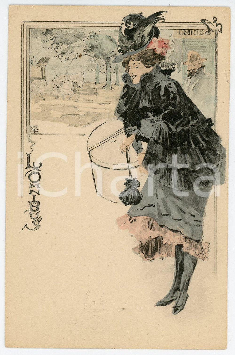 1900 ca FRANCE Artist Georges CONRAD - L'omnibus - Carte postale Cartolina postale d'epoca, illustrata, non viaggiata.CONDIZIONI: G (minima sbrecciatura al lato sinistro)FORMATO: FP    originale e autentica 1