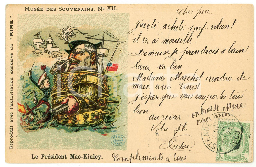 1900 MUSÉE DE SOUVERAINS n.XII Président William McKINLEY Carte postale FP VG  Cartolina postale d'epoca, viaggiata.CONDIZIONI: FAIRFORMATO: FP    originale e autentica 1