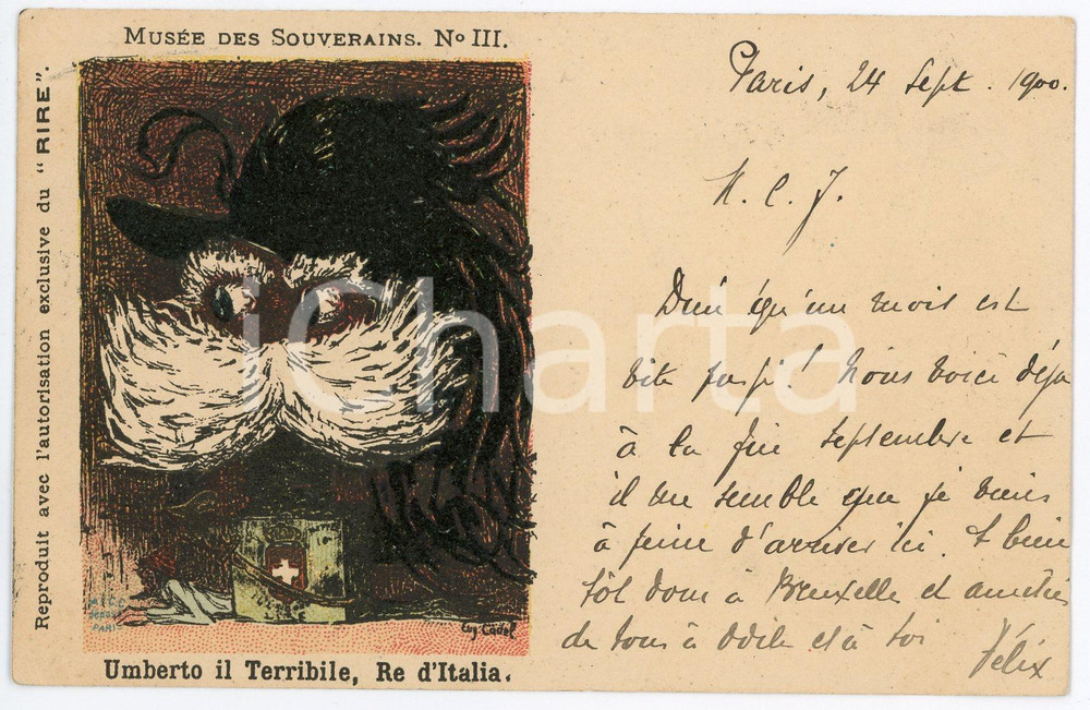 1900 MUSÉE DE SOUVERAINS n.III Umberto il Terribile Re d'Italia - Carte postale  Cartolina postale d'epoca, viaggiata.CONDIZIONI: FAIR FORMATO: FP    originale e autentica 1