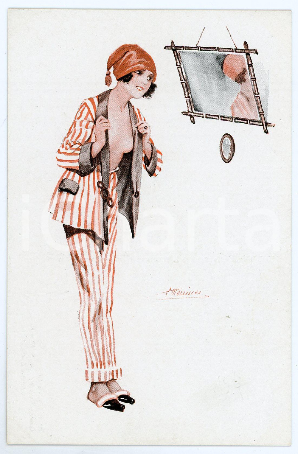1920 ca EROTICA Artist Suzanne MEUNIER Gestes frivoles - Carte postale FP NV  Cartolina postale d'epoca, non viaggiata.EDITORE: Marque L.E. Paris - n. 4 S&eacute;rie 69CONDIZIONI: FAIRFORMATO: FP    originale e autentica 1