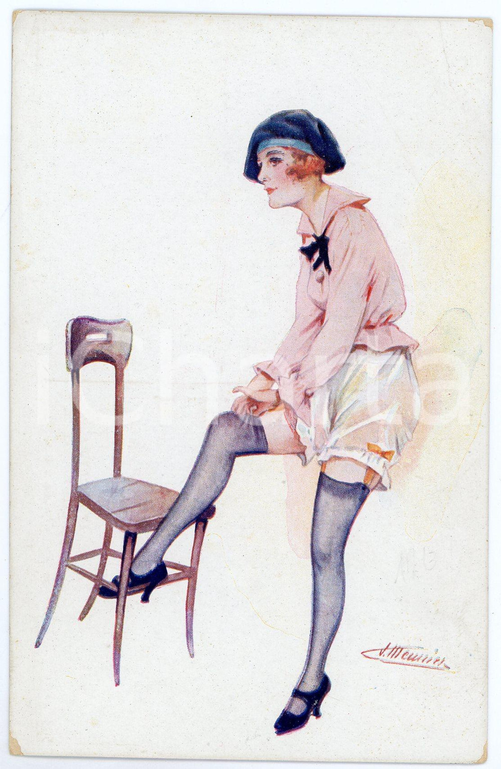 1920 ca EROTICA Artist Suzanne MEUNIER Béret bleu - Carte postale FP NV  Cartolina postale d'epoca, non viaggiata.EDITORE: Marque L.E. ParisCONDIZIONI: FAIRFORMATO: FP    originale e autentica 1