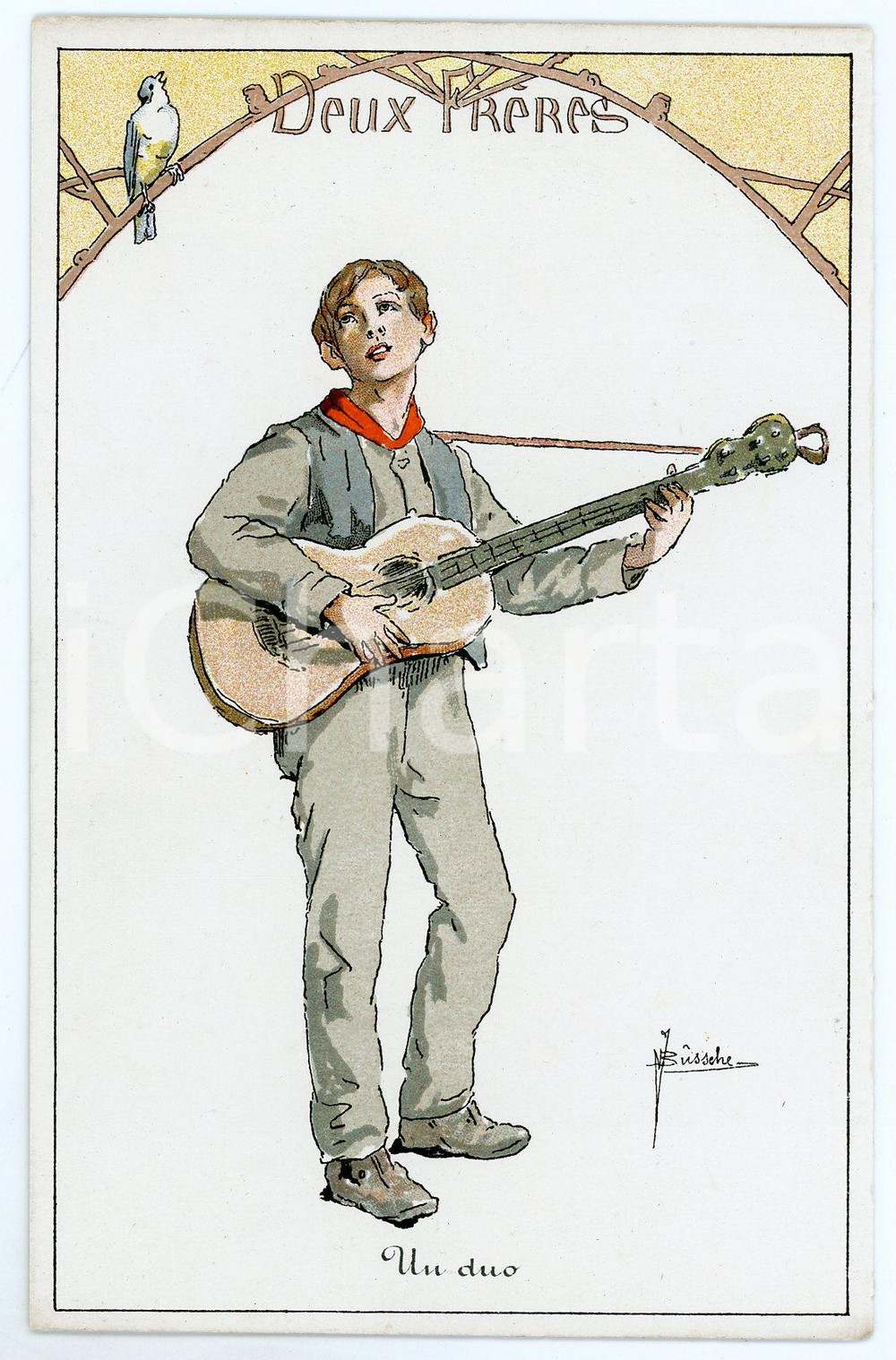 1910 ca  BELGIQUE Illustrateur J. BUSSCHE Deux Frères - Un duo *Carte postale  Cartolina postale d'epoca, non viaggiata. GOOD/buono  Formato: 14x9 cm originale e autentica 1