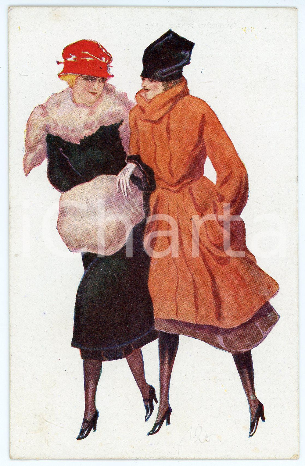 1930 ca ITALIA - MODA INVERNO Coppia di donne - Cartolina vintage  Cartolina postale d'epoca, non viaggiata.CONDIZIONI: GFORMATO: FP    originale e autentica 1