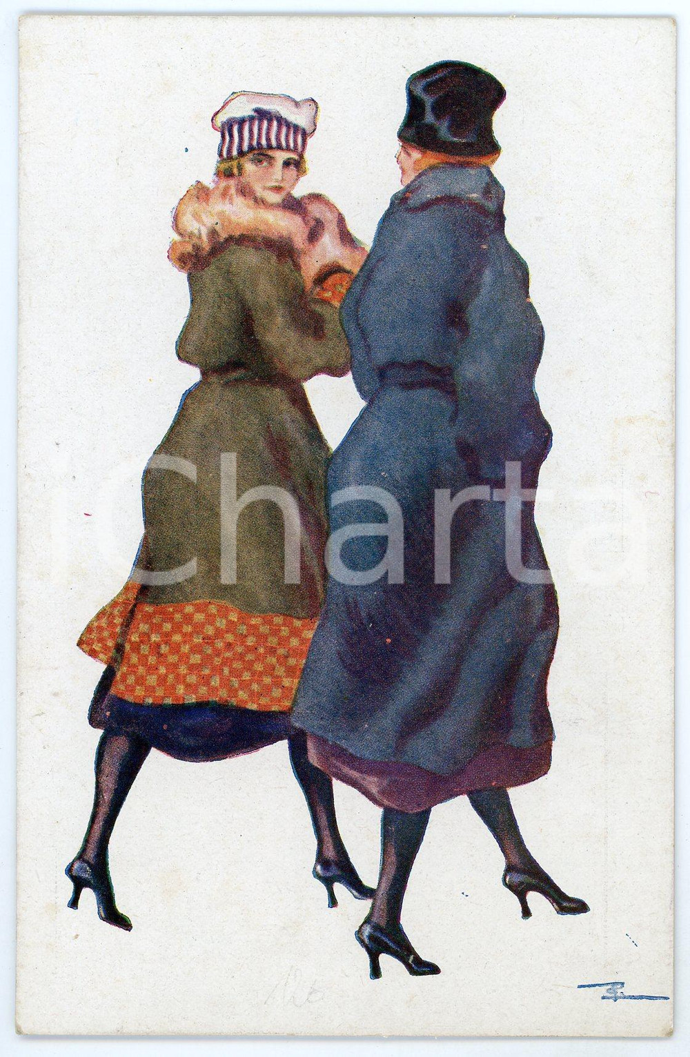 1930 ca ITALIA - MODA INVERNO Coppia di donne (2) Cartolina vintage  Cartolina postale d'epoca, non viaggiata.CONDIZIONI: GFORMATO: FP    originale e autentica 1