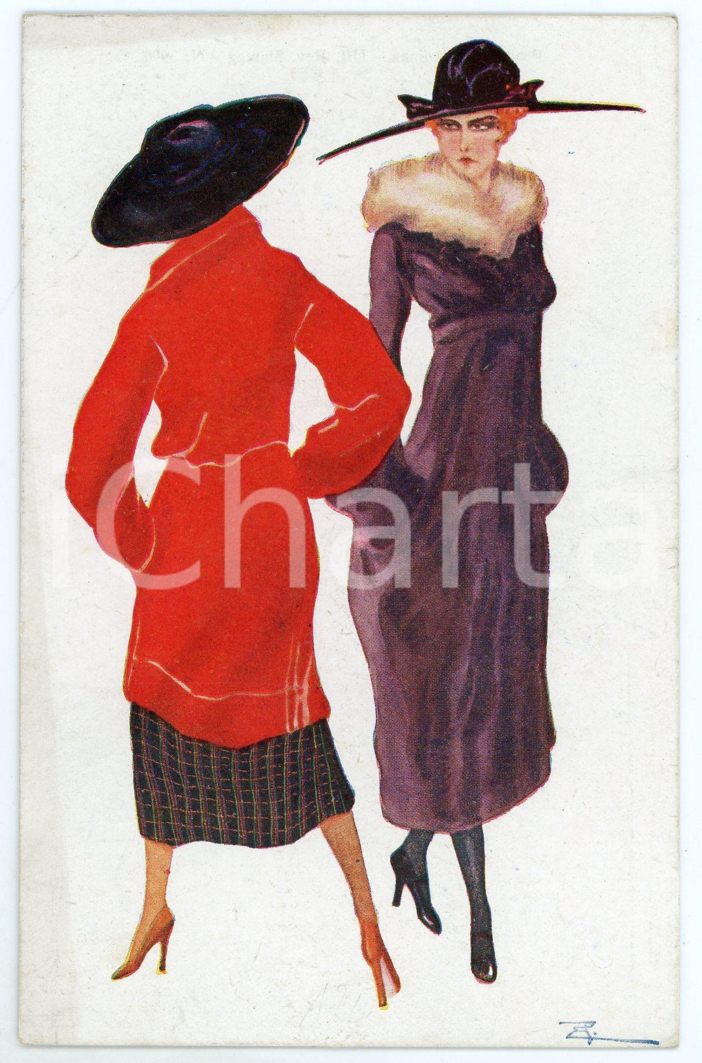 1930 ca ITALIA - MODA INVERNO Coppia di donne (3) Cartolina vintage  Cartolina postale d'epoca, non viaggiata.CONDIZIONI: GFORMATO: FP    originale e autentica 1