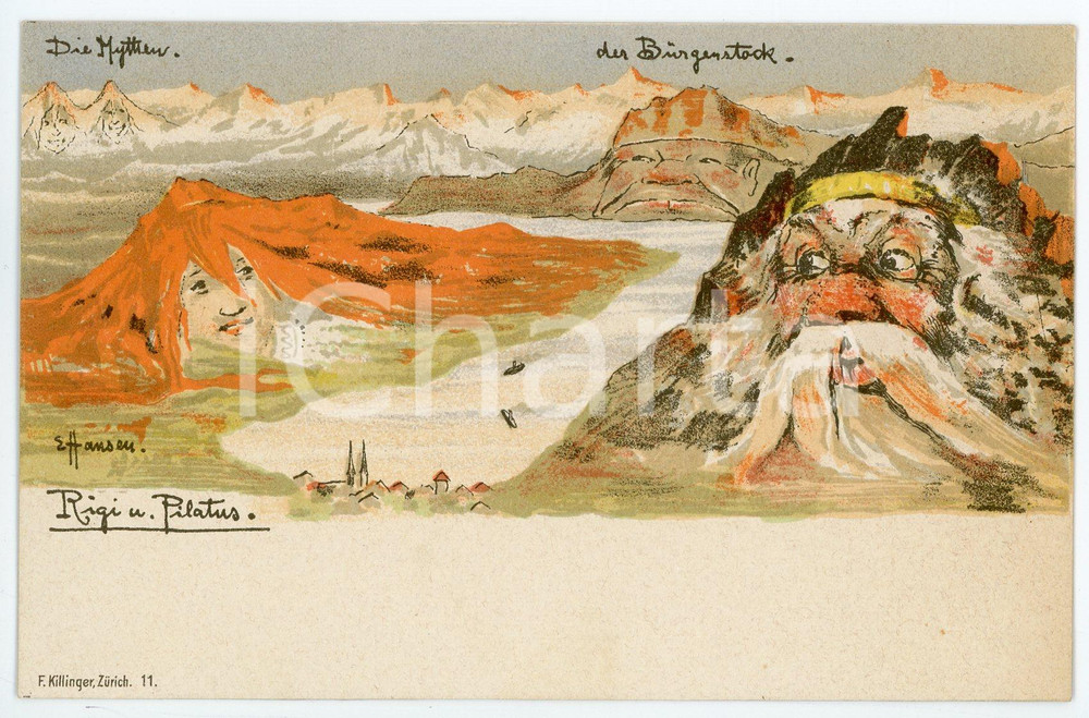 1900 ca Emil NOLDE - Magic Mountains - Rigi u. Pilatus - Postcard  Cartolina postale d'epoca, non viaggiata, opera del pittore Emil Nolde (pseudonimo di Emil Hansen). FAIR/discreto residui di colla al verso Formato: 14x9 cm originale e autentica 1