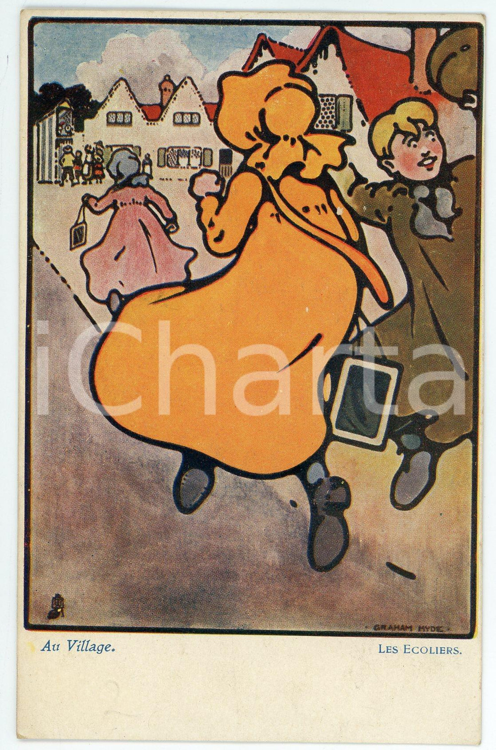1908 AU VILLAGE Les Ecoliers - Illustration by Graham HYDE Postcard FP VG  Cartolina postale d'epoca, viaggiata.CONDIZIONI: FAIRFORMATO: FP    originale e autentica 1